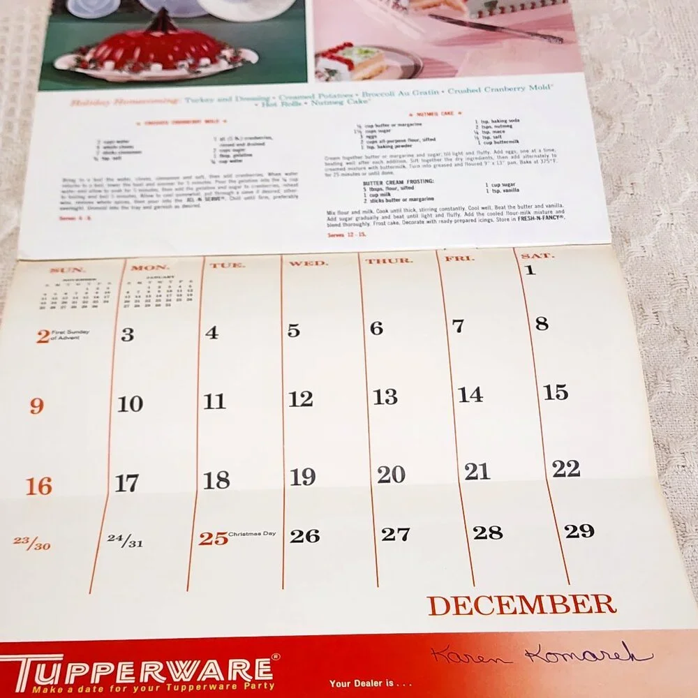 1973 MCM Vintage Unused Tupperware Calendar + Mailing Envelope and Letter NOS